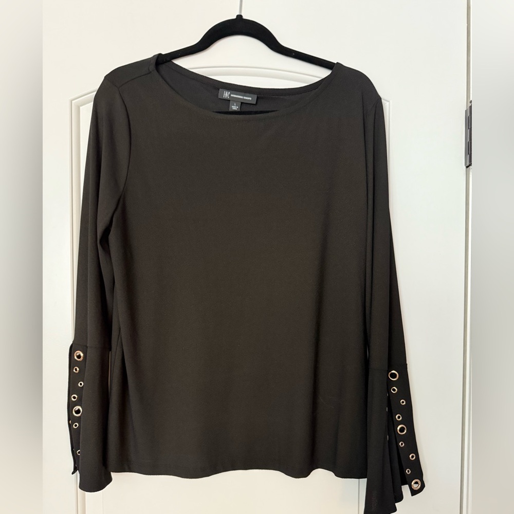 INC Black Blouse, gold grommets